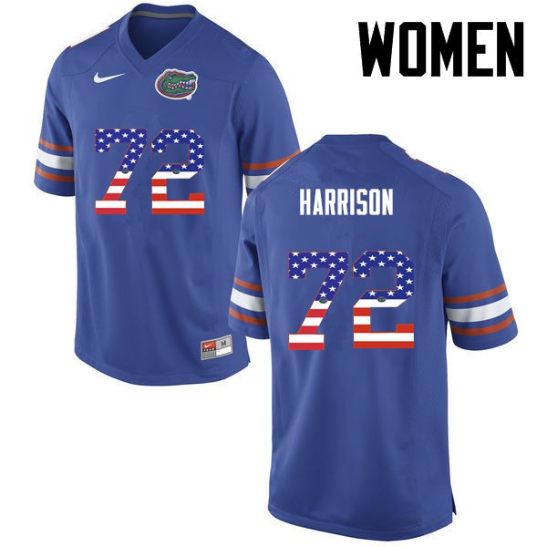 Florida Gators Women #72 Jonotthan Harrison College Football USA Flag Fashion Blue